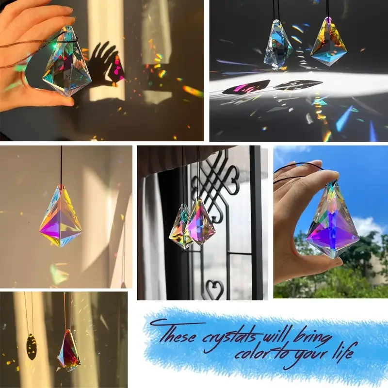 1 pc prism glass hanging cut geometric drop hanging rainbow maker window balcony kitchen garden decoration