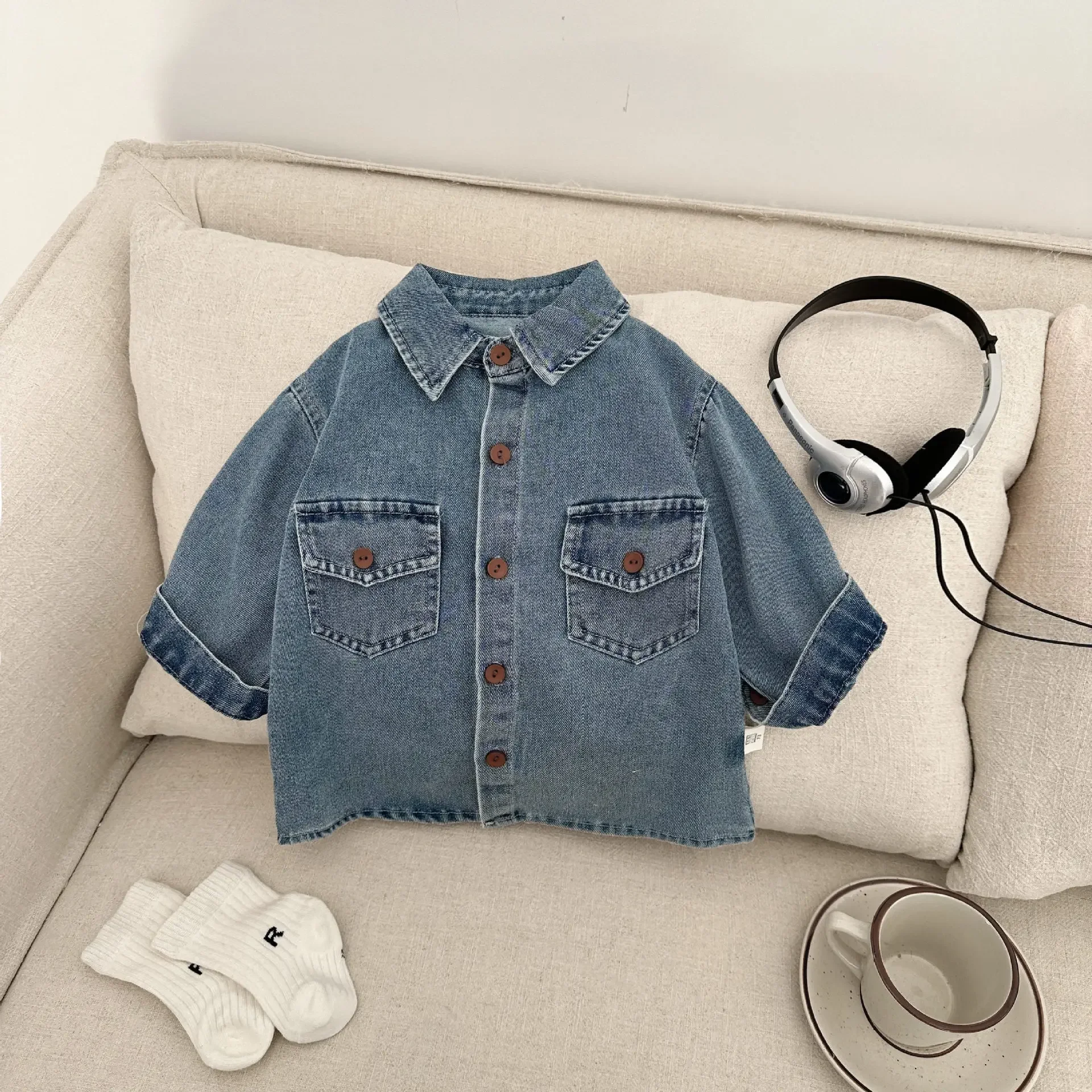 Stylish Boys' Denim Shirt Trendy Spring Autumn Outerwear Retro Baby Boy's Jacket Versatile Fashionable Children's Clothing