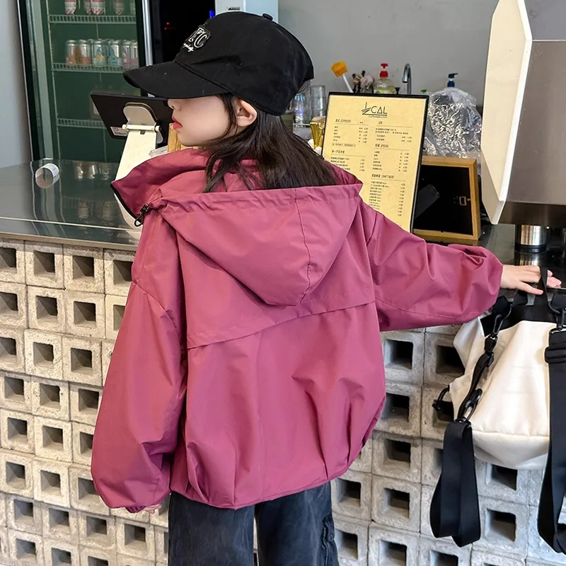 Girls' Spring/Autumn Coat 2025 New Arrival Windproof Oversized Jacket Hooded Sports-Style Casual Coat for Older Children