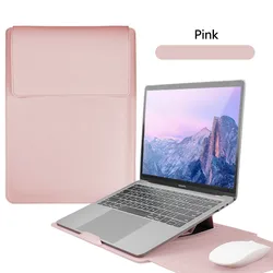 Stylish PU Leather Laptop Sleeve Case with Stand Function - Unisex, Multiple Sizes - 12.5 - 13 inch (Pink)
