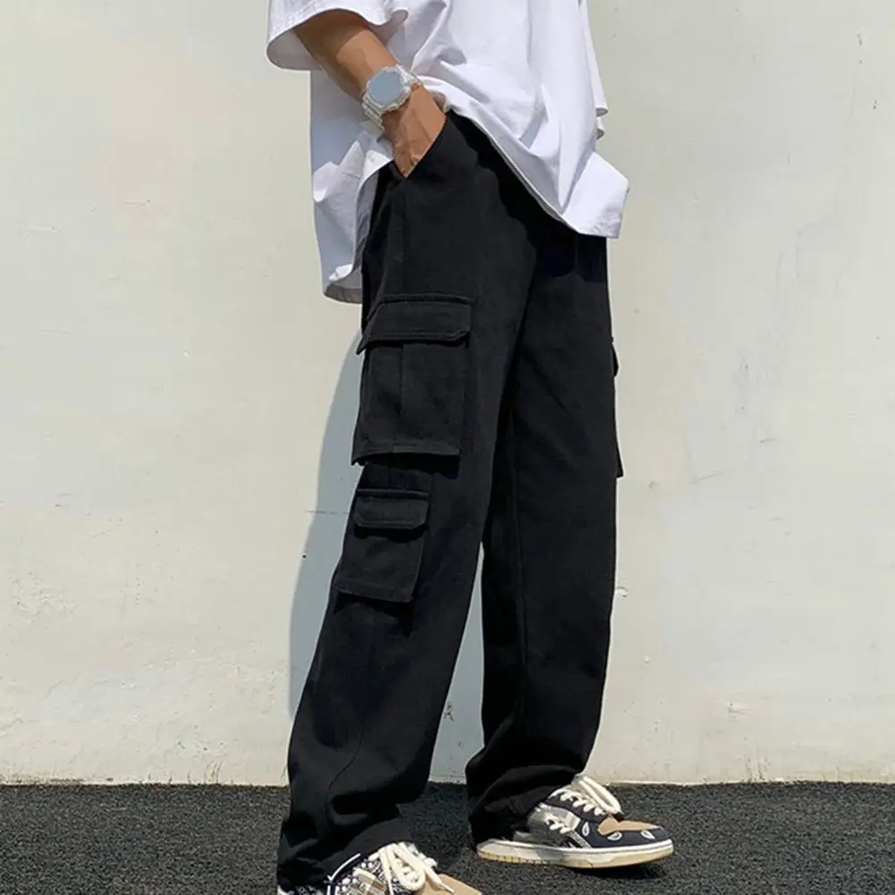 

Trendy Soft Fabric Breathable Loose Pattern Deep Crotch Multi Pockets Summer Sweatpants Men Cargo Pants Hip-hop Style