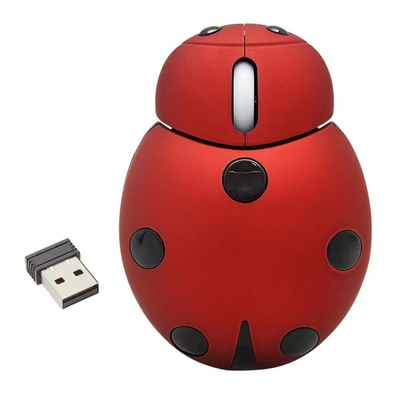 Wireless Cartoon Ladybug Mouse - Mini Animal Shape with USB Receiver 2.4GHz for Desktop and Laptop Accessories