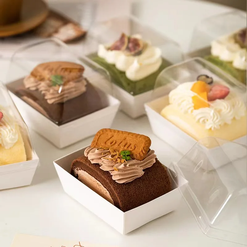 1000 Teile/los Transparente Handtuch Rolle Verpackung Box Schweizer Rolle Kuchen Verpackung Box Einweg Kuchen Dessert Box Großhandel