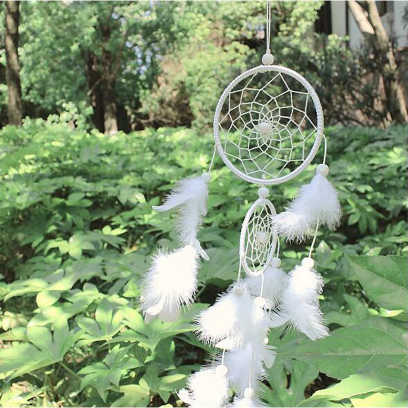White Second Ring Dreamcatcher Home Hanging Wedding Celebration Decoration Feather Handicraft Wind Chimes Pendant Gift 3