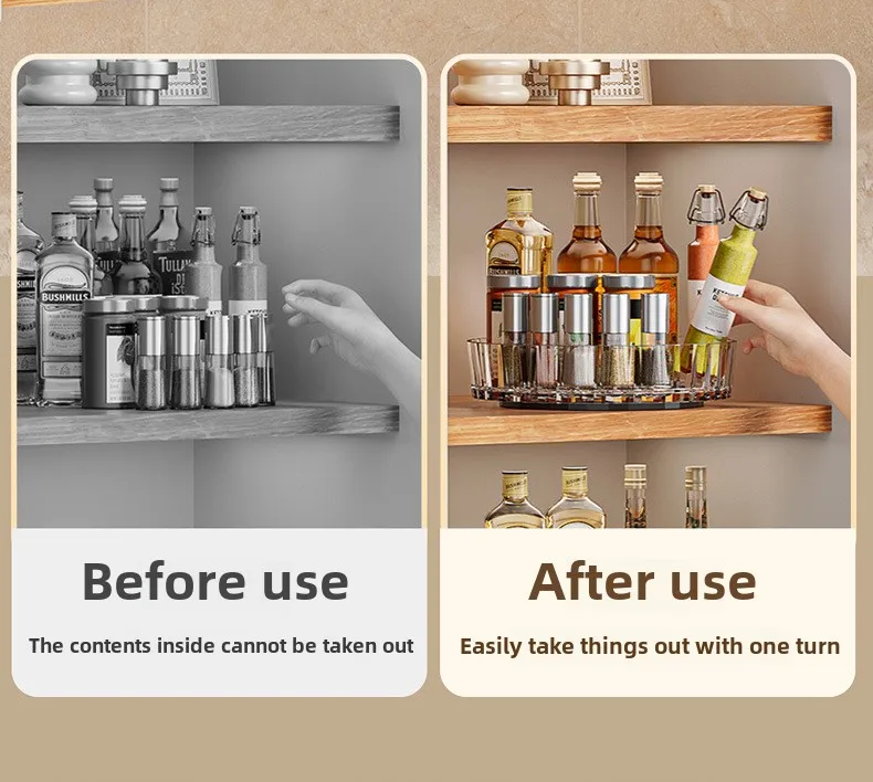 360° Rotating Plastic Storage Bins|Clear Cabinet Organizer for Kitchen/Pantry/Fridge/Cosmetic |Space-Saving Round Container 6