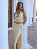 Weird Puss Elegant Women 3 Piece Set Stack Trend Halter Tops+Split Tassel Tassel+Flowers Mesh Skirts Matching Vacation Clubwear - Image 3