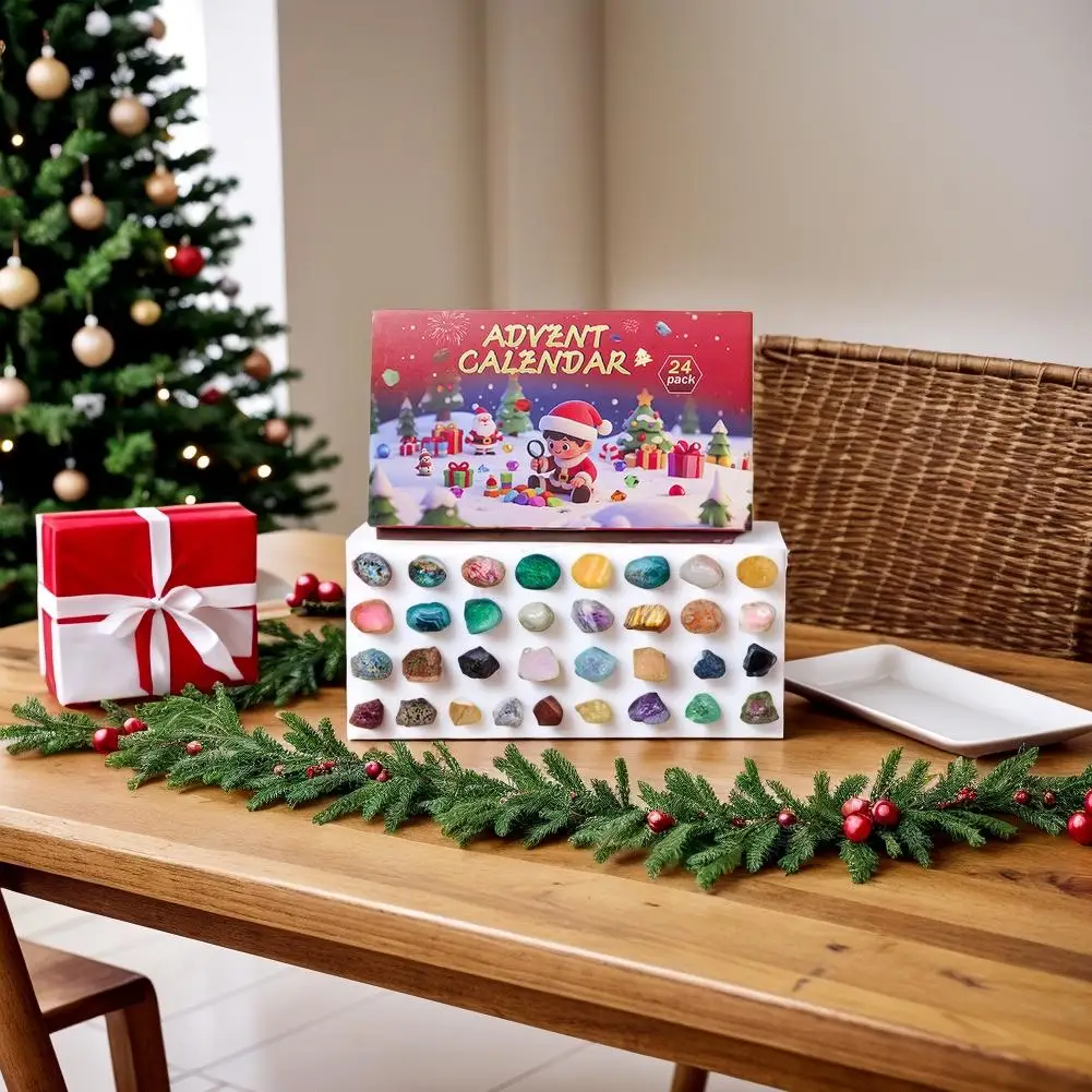 Christmas Advent Calendar 24 Days Rock Collection Christmas Countdown Calendar Rock Crystal Stone Kids Gifts