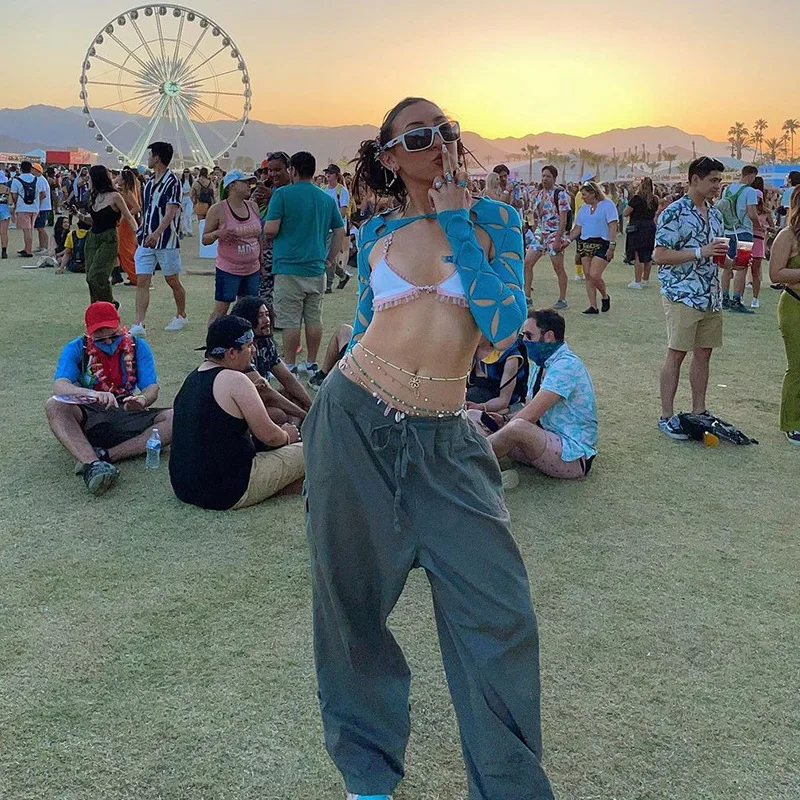 2022 Fashion Solid Color High Waist Layered Pants Women Y2k Street Hip Hop Wide Leg Loose Casual