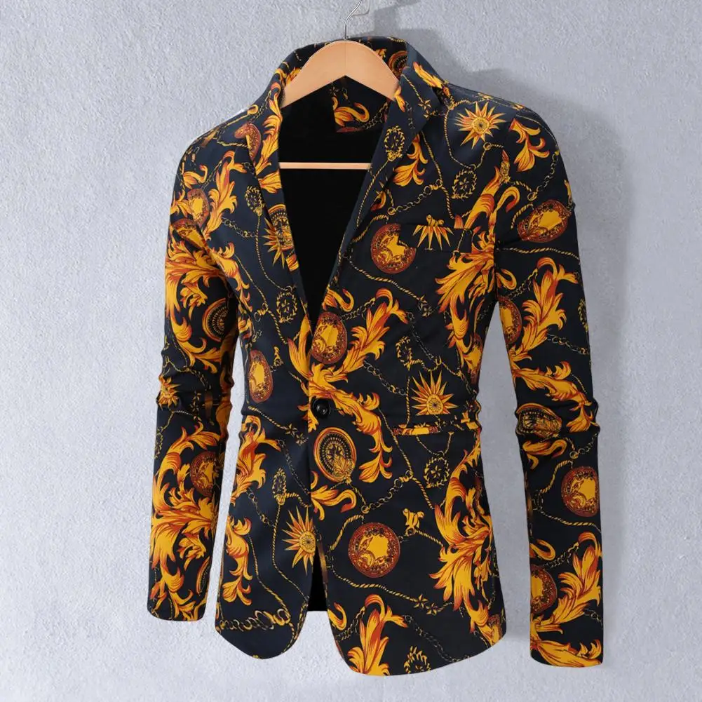 Men Blazer Fashion Print Turndown Collar Long Sleeve Button Loose Suit Jacket Colorful Pattern Lapel Blazer Suit Coat Streetwear men blazers