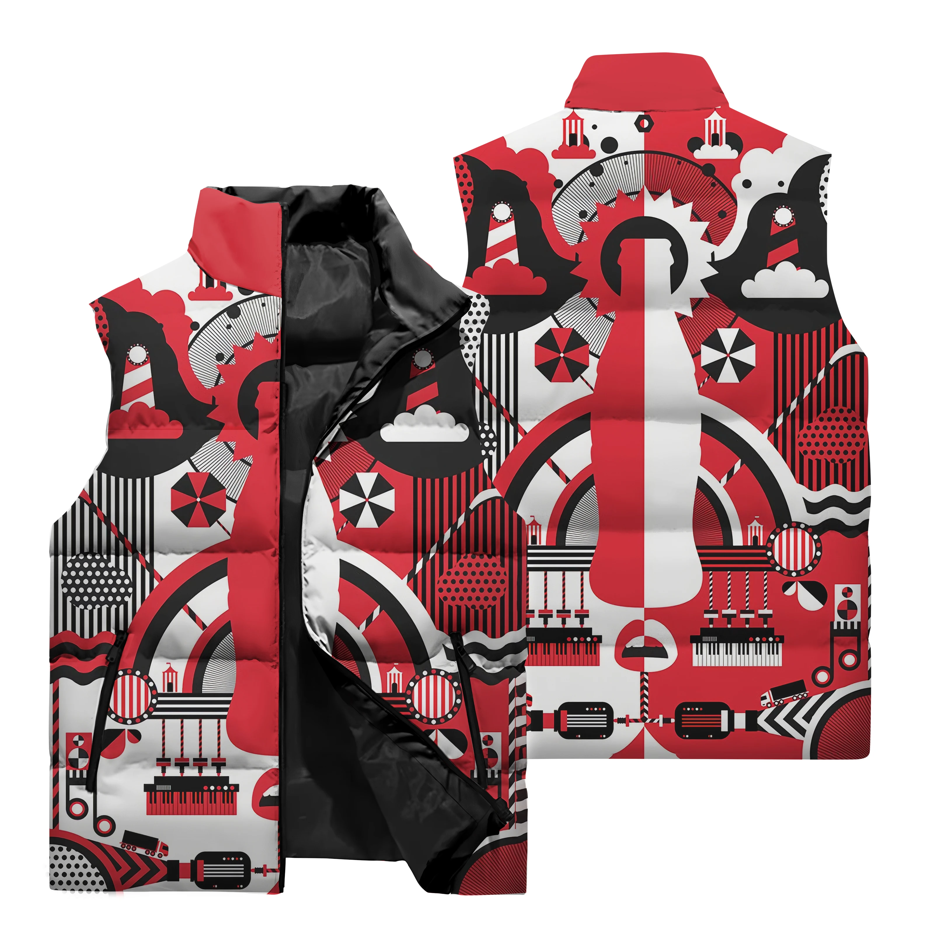 thumbnail image 1 of Nueva chaqueta sin mangas con estampado 3D de Coca-Cola para hombre, para deportes al aire libre, para correr, cortavientos, chaleco informal con cuello alto y cremallera para hombre, 1 of 5