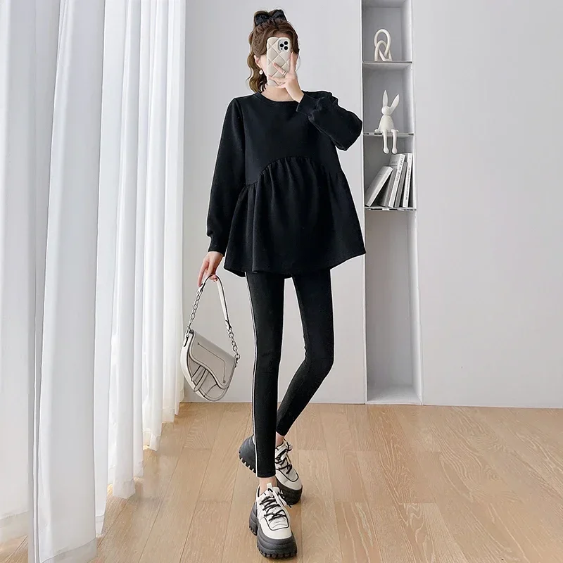 Autumn Pregnant Women's Clothes Striped Patchwork High Waist Maternity Belly Leggings Stretched Skinny Pregnancy Pants Trousers 5