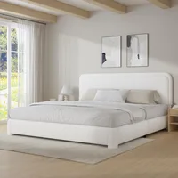 Bed Frame and Headboard, Boucle Upholstered Platform Bed Frame, Modern Style, Soft Rounded Corners, No Box Spring Required, 1