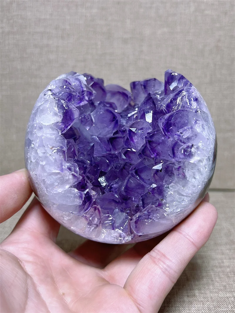 

Natural Amethyst Geode Sphere With Rain Bow Reiki Healing Stone Home Decoration Exquisite Gift Souvenir Gift