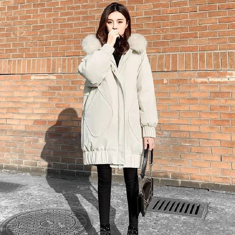 Maternity Hooded Jacket Women Long Thickened Coats Large Fur Collar Hoodie Coat Keep Loose Thermal Windproof