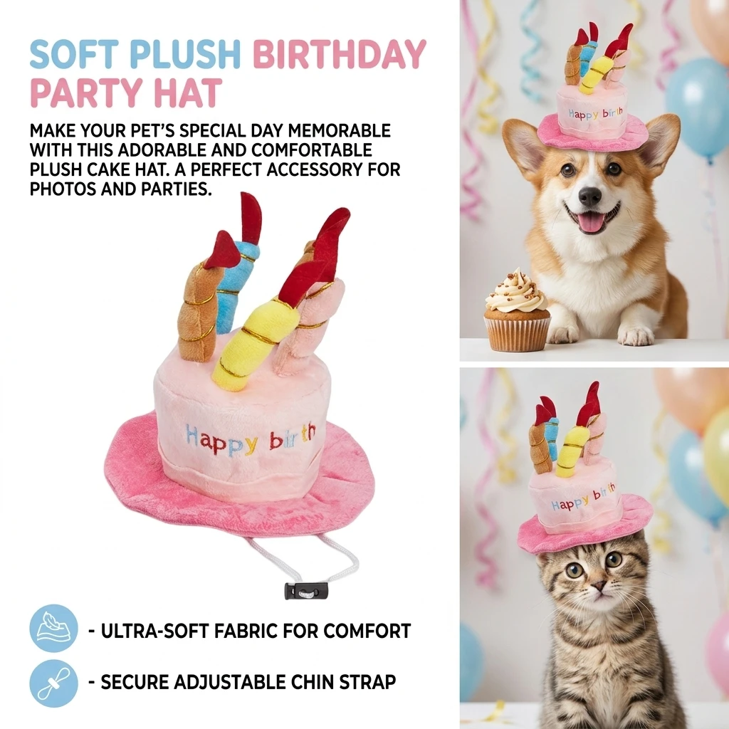 Pet Birthday Party Hat Set for Cats and Dogs - Elastic, Comfortable, Bite-Resistant, and Durable Photo Prop Gift