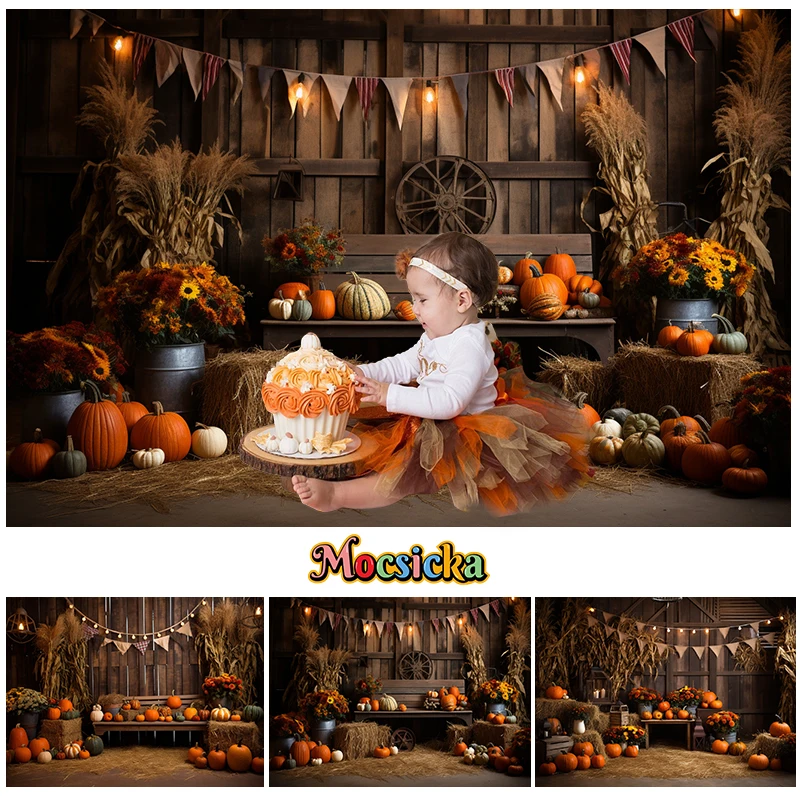

Autumn Harvest Farm Door Backdrops Kids Adult Photocall Props Child Baby Birthday Photography Decors Fall Barn Background