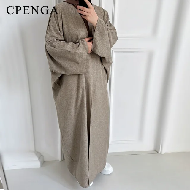 Eid Ramadan ouvert Abaya pour femmes plaine dubaï casual coton lin modeste Abayas Kimono turquie manteau musulman vêtements islamiques Robe