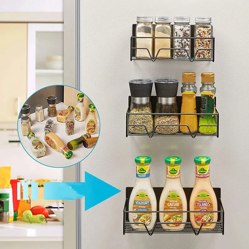 Japanese Style Magnetic Suction Refrigerator Storage Rack Kitchen Non Perforated Microwave Oven Side FrameSeasoning Storage Rack