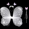 Kids Butterfly Headband Wings Wand 3 Pcs Set Girls Summer Photography Outfit Children Silk Yellow Green Purple Pink Color Props 6