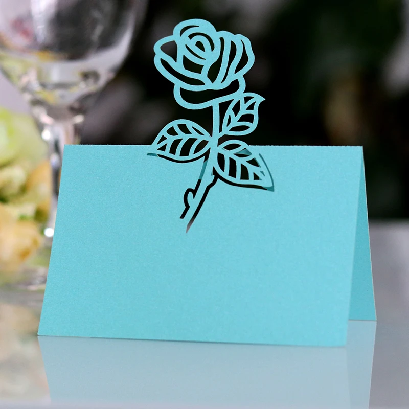 

50pcs Rose Flower Name Place Cards Wedding Decoration Table Decor Table Name Message Greeting Card Birthday Party Decor Supplies