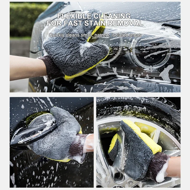 Car Wash Glove Double-Faced Coral Fleece Auto Cleaning Mitt Soft Gloves Window Door Glass Paint Auto Cleaner Care Products