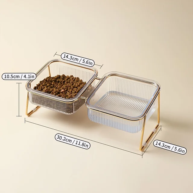 Transparent Double Cat Bowl with Vertical Design for Easy Feeding and Hydration - Ideal Pet Supplies for Cats 2