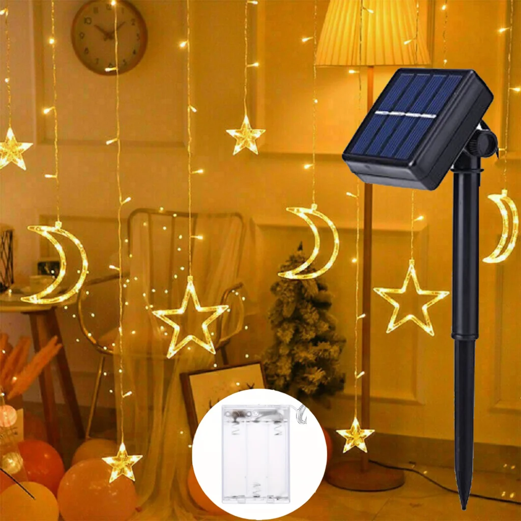 Solar Battery Power LED Star Moon String Lights Curtain Fairy String Lamp Outdoor Garden Lamp for Wedding Party Christmas Decor