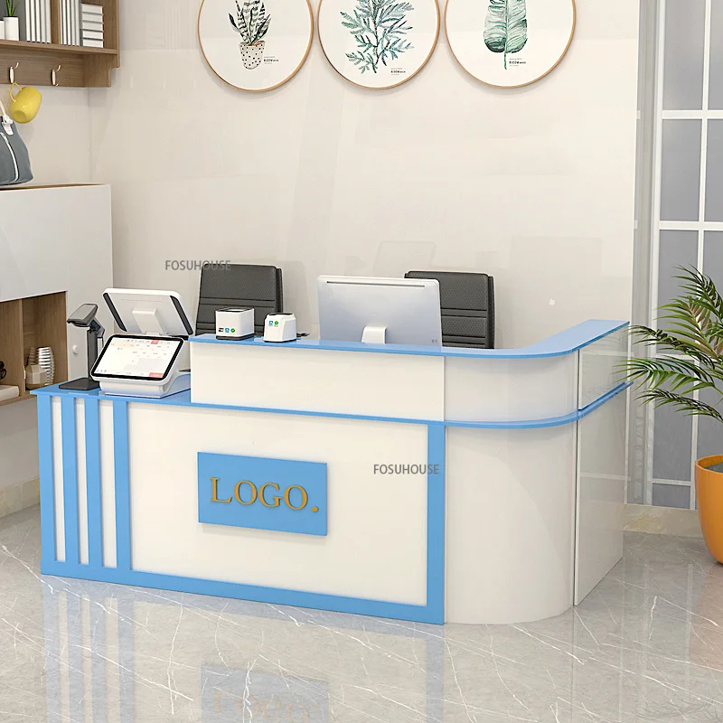 Modern Simple Company Front Desk Reception Desk Office Furniture Beauty Salon Commercial Cashier Parental Advisory Counter
