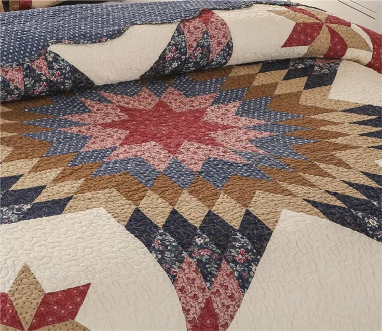 Patchwork-Retro-Baumwoll-Steppdecken-Set, 3-teilig, gesteppte Tagesdecke, Queen-Size-Bettdecke, Decke im Schlafzimmer, Polsterung, Bettdecke, Matratzenauflage – Detail 7