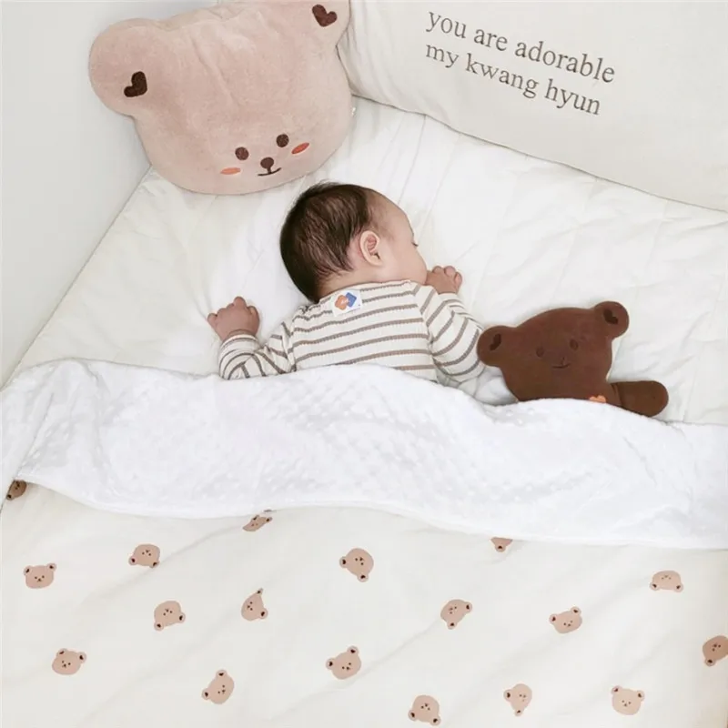 Korean Baby Blanket Cute Cartoon Bear Tiger Comfort Bean Quilt Soft Cotton Kindergarten Kids Children Quilt 70x100cm 6