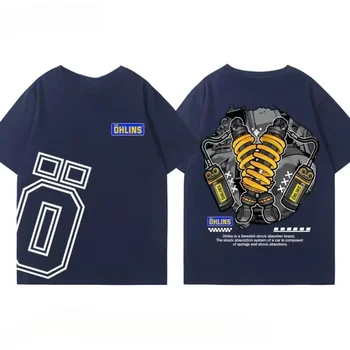 Fashion Cotton OHLINS Motorcycle Shock Absorber Modified T-shirt Clothes Casual Trendy Brand Men's Women Car Club Short Sleeves 1