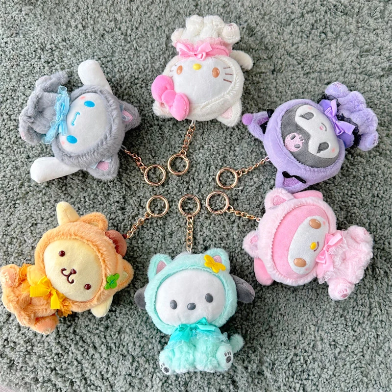 10CM Cartoon Sanrio Plush Keychain Become A Cat Plush Keychain Cinnamoroll Sanrio Anime Kawaii Doll Juguetes Para Ni&ntilde;as plush keychain key chain