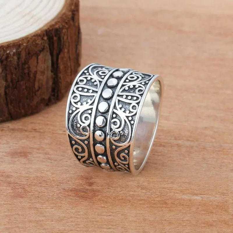 Vintage Vine Pattern Ring Women Bohemian Sterling Silver Ring Female Exquisite  Exaggerated Ring Jewelry Gifts Серьги Женские