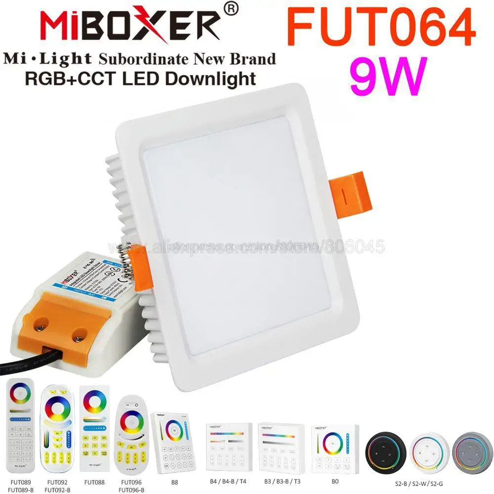

MiBoxer FUT064 9W RGBCCT Square LED Downlight Reccessed Light AC85-265V WiFi Compatible 2.4G RF Wireless Remote WiFi APP Control