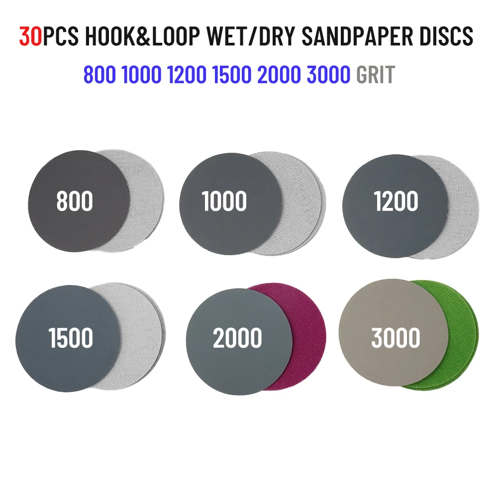 

30pcs 3 Inches/75mm Sanding Discs Hook&Loop Wet/Dry 800 1000 1200 1500 2000 3000 Grit Polishing Fine Water Sandpaper