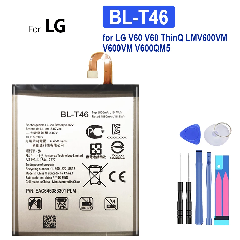 

BL-T46 Battery 5000mAh for LG, V60, V60, ThinQ, LMV600VM, V600VM, V600QM5, Phone Batteries with Tools, Tracking Number
