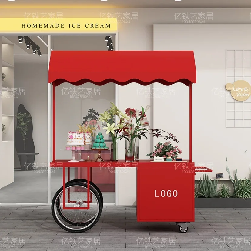Internet celebrity wrought iron flower car outdoor market stall car stall trolley snack night market mobile trolley