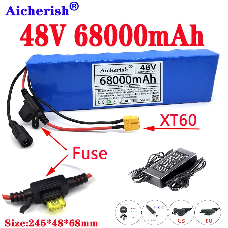 Electric Scooter E-Bike Battery 48V 68Ah Lithium Batterij Pack 18650 li-Ion 13s2p Motorcycle 350W 1000W Built-In 20A BMS | Электроника