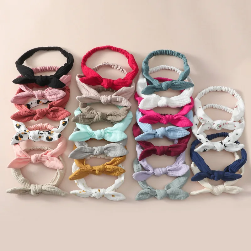 Children Pure Cotton Rabbit Ears Headband Europe and America Girls Top Knot Baby Hairband Kid's Ribbon Bows Hair Accessories 2