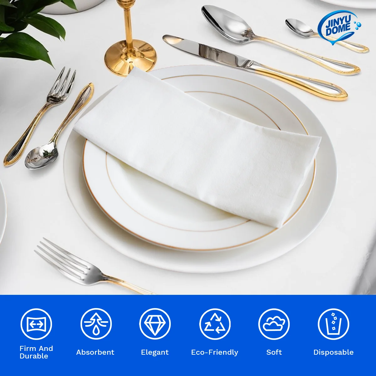 Disposable Tableware Paper Napkins JINYUDOME 100Pcs Disposable Linen-Feel Dinner Napkins 20*40cm White Napkin Towels Prefolded Paper Napkins Pad For Party Wedding
