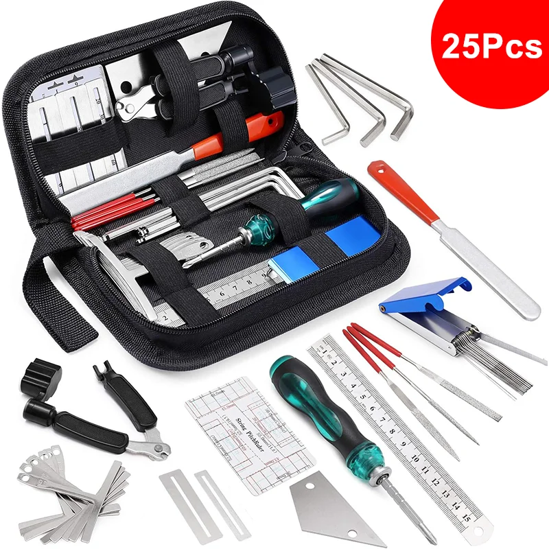 Guitar Repair Tool 25Pcs Guitar Tool Kit Guitar Repairing Tools Setup Kit with Carry Bag for Ukulele Bass Maintenance Tool Luthier