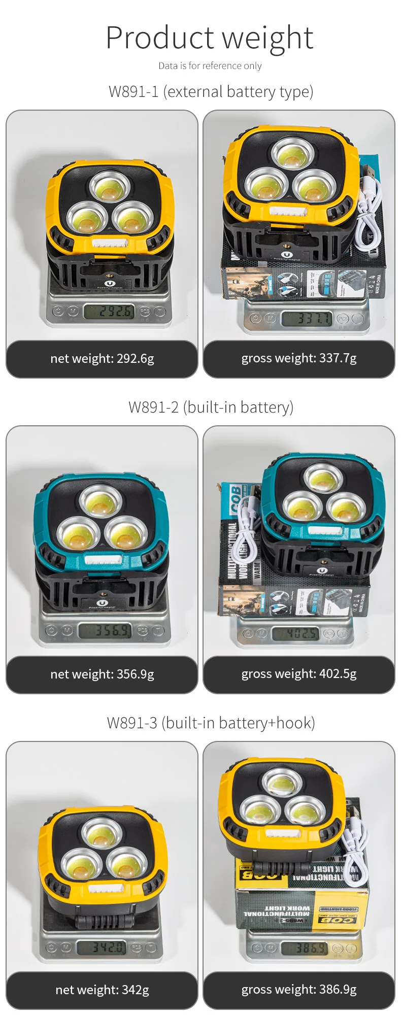 Description Picture 6 of itemESMATER W891 COB Multi-Function Portable Rechargeable Spotlight LED Working Lamp Emergency Portable Strong Light