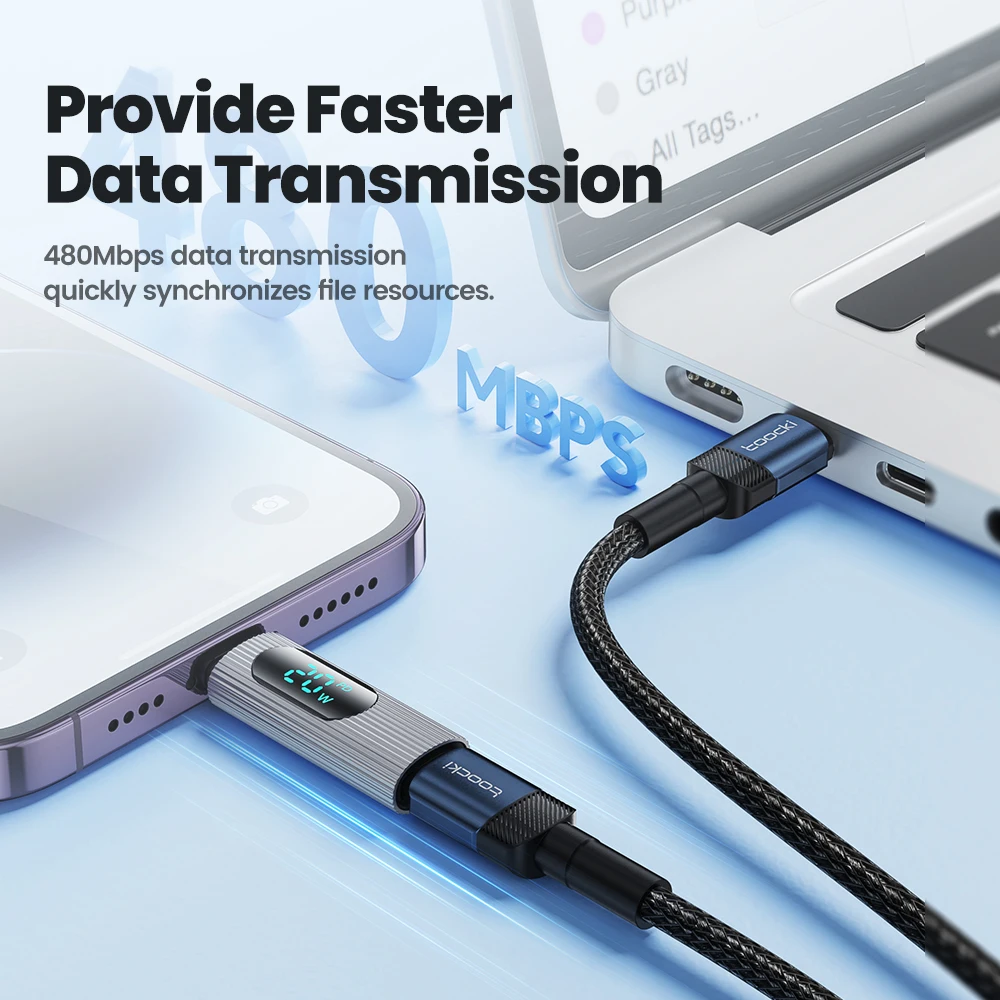 Toocki USB 2.0 디스플레이 OTG 어댑터, PD 20W 고속 충전 조명, 수-C 타입 암 커넥터, 아이폰 15, 14, 13 컨버터용