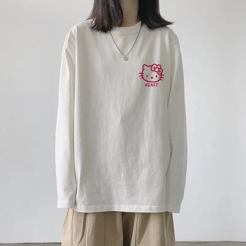 

Hello Kitty Anime Kawaii Sanrio Long Sleeve Cotton T Shirt Female Spring Autumn Cute Ins Hooded Clothing Gifts for Girls
