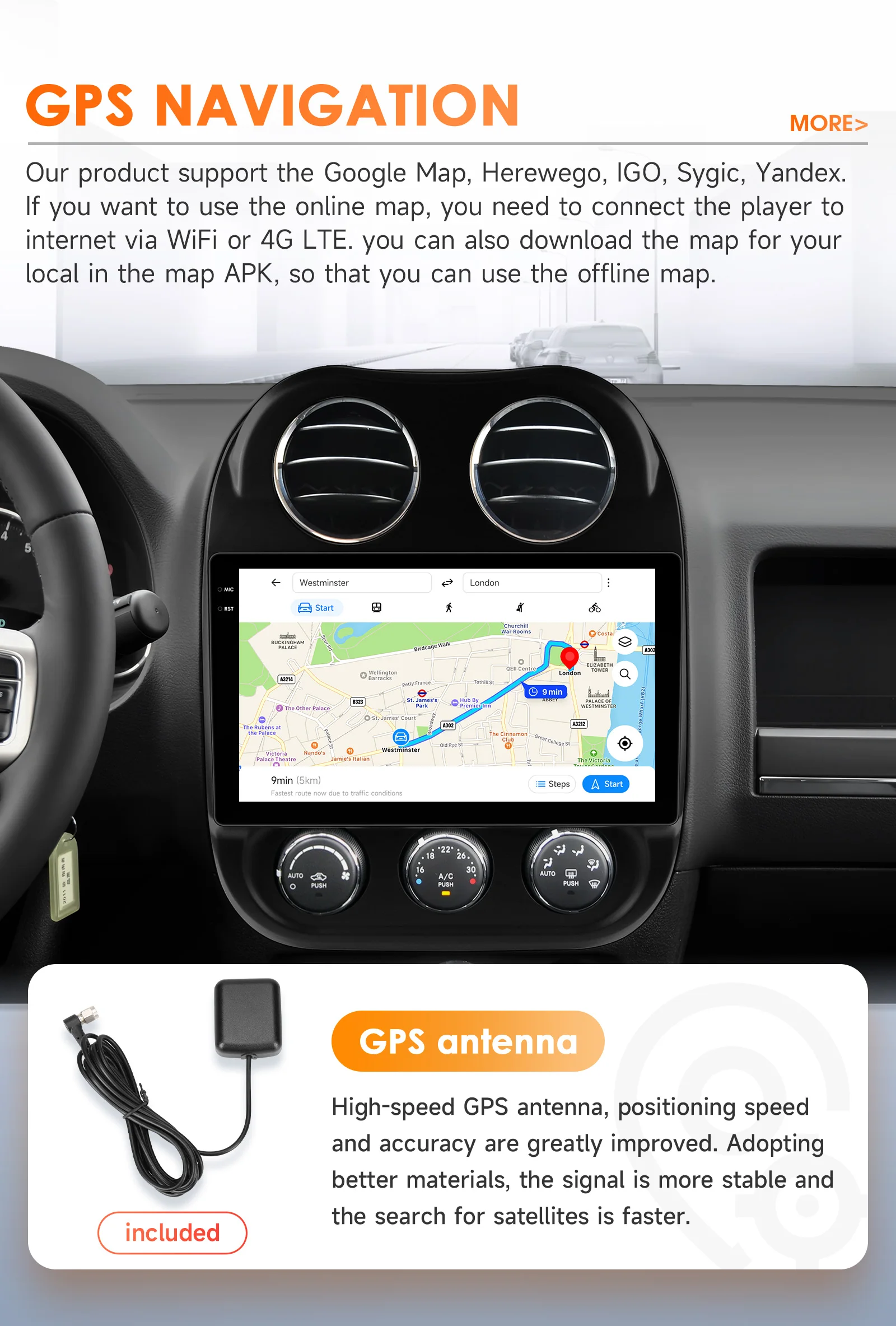 Hizpo 8Core 2Din Android 14 Autoradio für Jeep Compass Patriot 2011 - 2017 AI Auto-Multimedia-GPS 4G Carplay mit Snapdragon 6115 – Detail 31