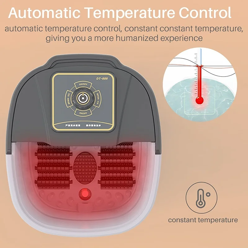 Foot Spa Massager Electric Vibrator Shiatsu Heating Therapy Hot Compression Knead 12 Roller Muscle Relaxation Pain Relief 10L