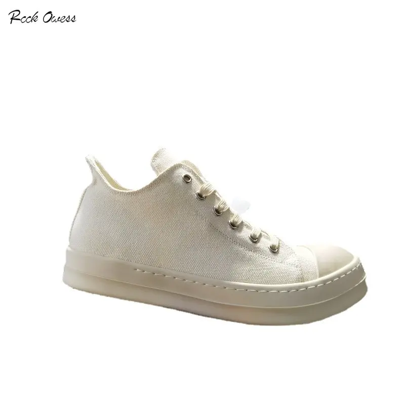 

Rick Canvas shoes men low top white milk fragrance thick sole increase Owens summer breathable all casual shoe tide