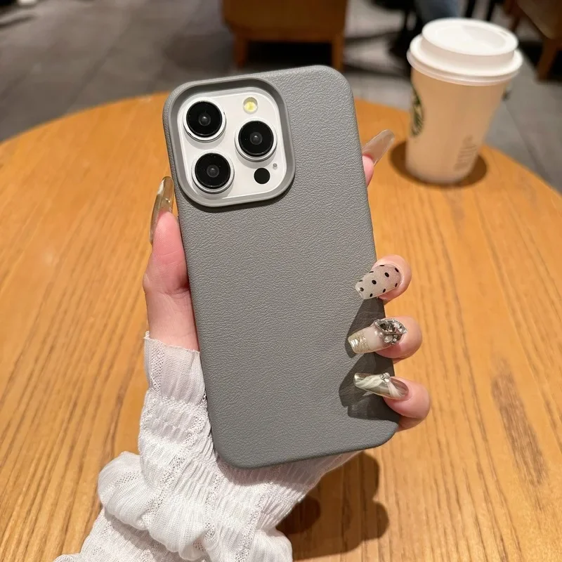 Luxury Lichee Pattern Leather Case - Candy Solid Color Slim Cover