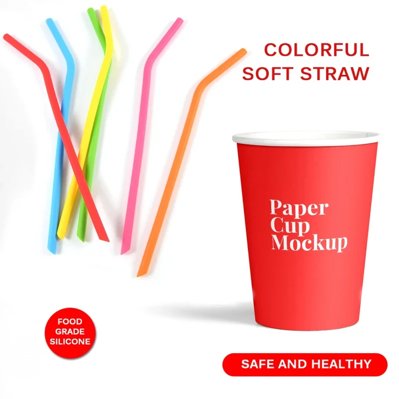 Reusable Silicone Drinking Straws Set 6Pcs Long Flexible Straws with Cleaning Brushes for 20 oz Tumbler Bar Party reusable silicone straws