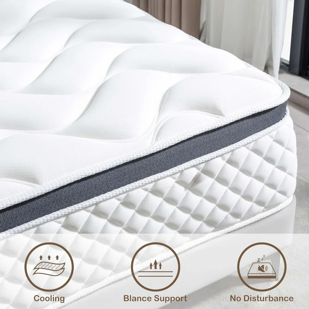 Double Mattress, 14" Boxed Queen Mattress, Gel Memory Foam and Built-in Spring Hybrid Mattress with Individual Pocket Springs 4
